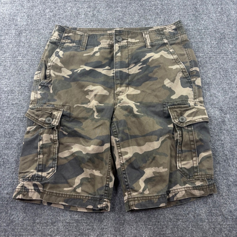 Old Navy Cargo Shorts 30 Green Camo Cotton Multi Pocket Mens